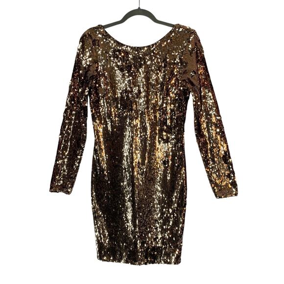 Dress The Population Gold Sequin Long Sleeve Bodycon Mini Dress Women’s Large - Picture 1 of 11